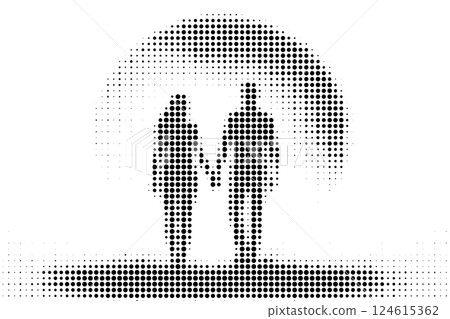 Halftone Silhouette Couple Holding Hands 124615362