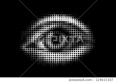 Stylized Pixel Eye in Halftone Grid 124615387