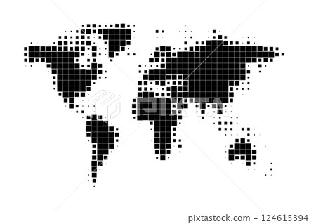 World Map Pixel Style with Black Squares 124615394