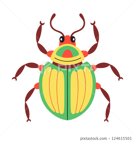 Colorful beetle illustrated in a flat style, stylized design 124615501
