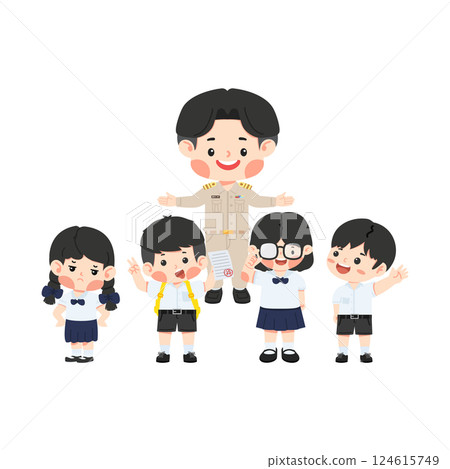 Cartoon Illustration of Teacher and Students 124615749
