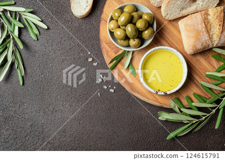 Olive Oil, Olives and Bread 124615791