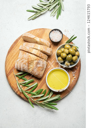 Olive Oil, Olives and Bread 124615793