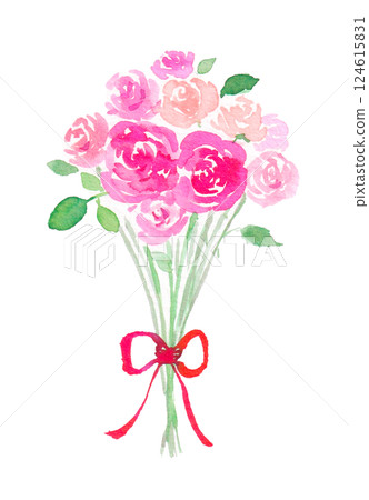 Pink rose bouquet with ribbon 124615831
