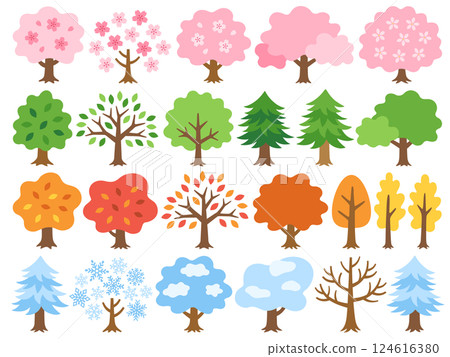 Four seasons tree illustration set 124616380