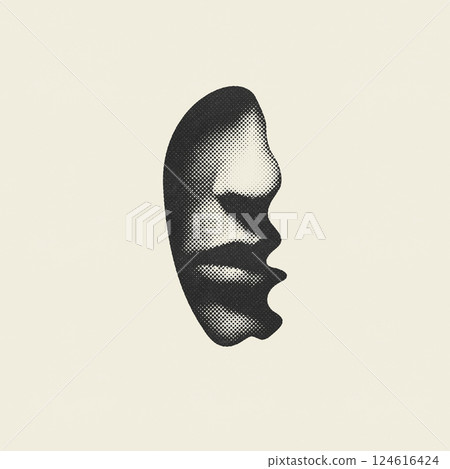Part of woman face in black shadow background halftone pattern illustration 124616424