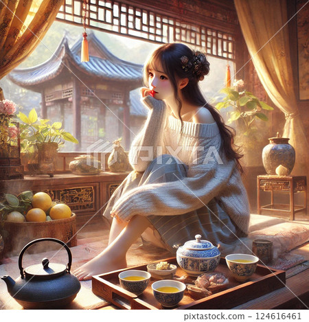 喝茶的女人 124616461