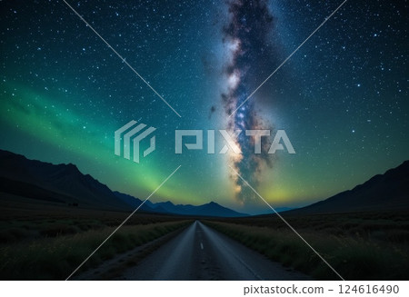 Color milky way and road. Color milky way and road. 124616490