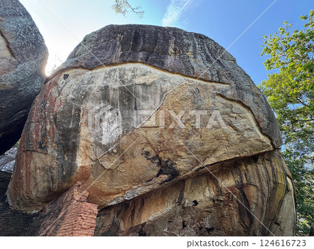 Sigiriya Rock ruins, drainage groove carved into the top, World Heritage Site 124616723
