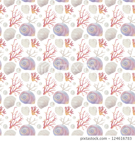 Cartoon seamless pattern of cute marine animals, sea life Cartoon seamless pattern of cute marine animals, sea life 124616783