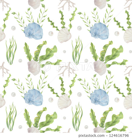Cartoon seamless pattern of cute marine animals, sea life Cartoon seamless pattern of cute marine animals, sea life 124616796