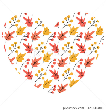 Autumn Twigs Maple Oak leaves Heart Shape Background Texture in Trendy Fall tint Promo Backdrop idea Autumn Twigs Maple Oak leaves Heart Shape Background Texture in Trendy Fall tint Promo Backdrop idea 124616803