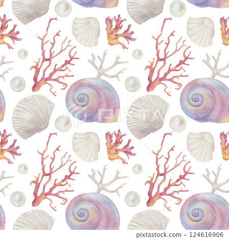 Cartoon seamless pattern of cute marine animals, sea life 124616906