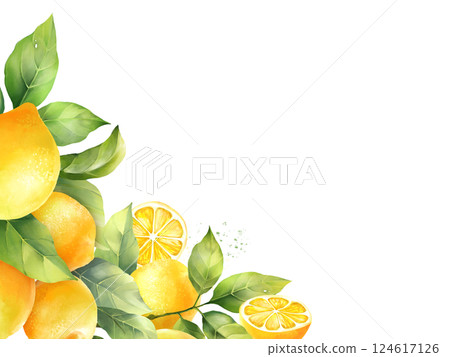 Decorative background with hand drawn lemons and leaves. Decorative background with hand drawn lemons and leaves. 124617126