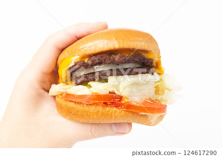Cheeseburger on a white background Cheeseburger on a white background 124617290