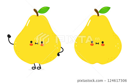 Two cute and funny Pears with different poses isolated on white background. Perfect for children s books and healthy food concepts. 124617306