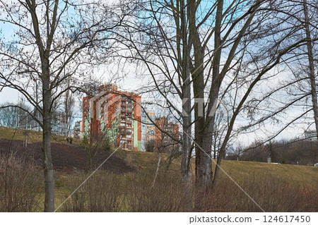 Blocks of flats behind parks Blocks of flats behind parks 124617450