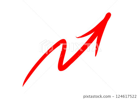 A hand-drawn, squiggly arrow pointing upwards. Red. Vector 124617522