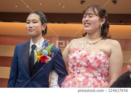 A smiling bride and groom A smiling bride and groom 124617656