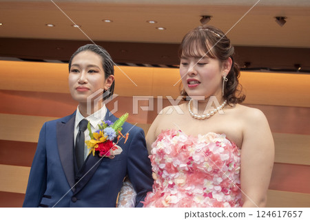 A smiling bride and groom A smiling bride and groom 124617657