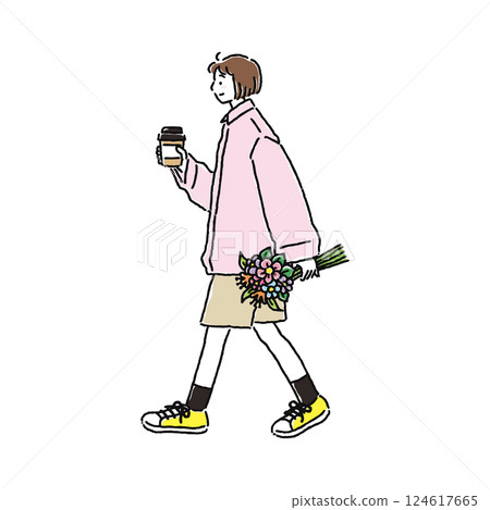 A woman in a boyish outfit 124617665