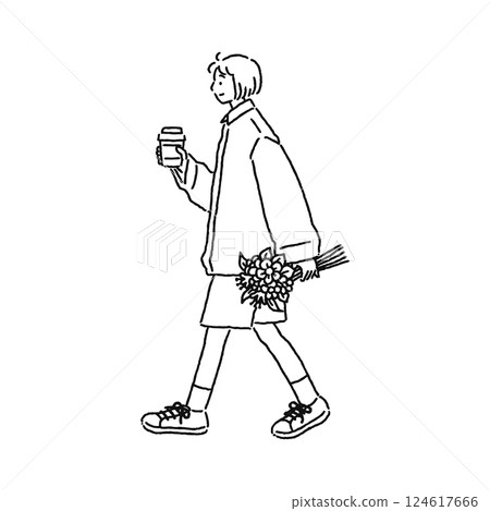 A woman in a boyish outfit - Line drawing A woman in a boyish outfit - Line drawing 124617666