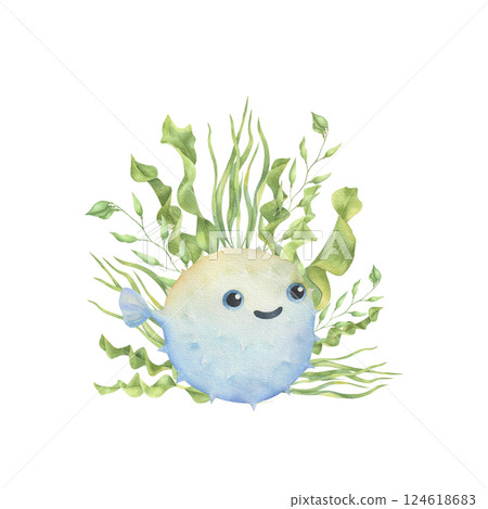 Watercolor sea animal with seaweed Watercolor sea animal with seaweed 124618683