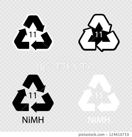 Battery recycling symbol 11 NiMH set. 124618719