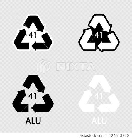 Aluminium recycling symbol ALU 41 set. 124618720