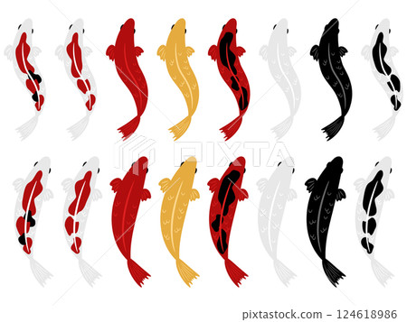 Set of 16 illustrations of Nishikigoi carp 124618986