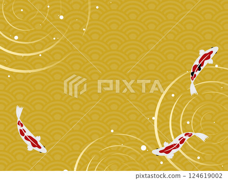 Background of Nishikigoi and Seigaiha pattern 124619002