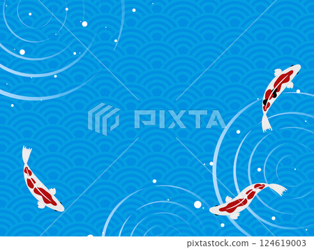 Background of Nishikigoi and Seigaiha pattern 124619003