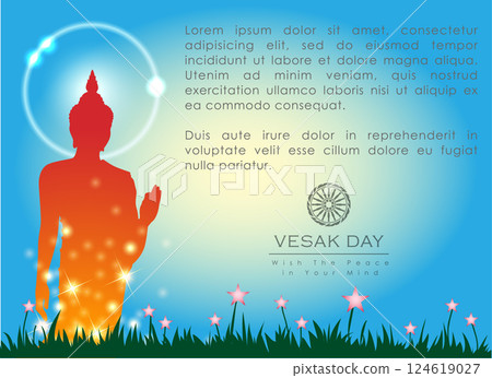 Abstract of Vesak Day. The Birthday, Enlightenment and Death of Lord Buddha that's one sign of Buddism. Buddhists around the world called The Meditation Day or Jayanti Day. Background and banner conce 124619027