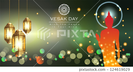 Abstract of Vesak Day. The Birthday, Enlightenment and Death of Lord Buddha that's one sign of Buddism. Buddhists around the world called The Meditation Day or Jayanti Day. Background and banner conce 124619029
