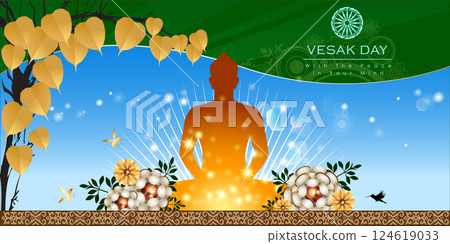 Abstract of Vesak Day. The Birthday, Enlightenment and Death of Lord Buddha that's one sign of Buddism. Buddhists around the world called The Meditation Day or Jayanti Day. Background and banner conce Abstract of Vesak Day. The Birthday, Enlightenment and Death of Lord Buddha that's one sign of Buddism. Buddhists around the world called The Meditation Day or Jayanti Day. Background and banner conce 124619033