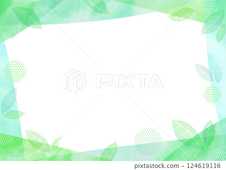 清新的水彩畫框，配上新鮮的綠葉 124619116