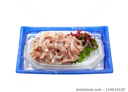 Seared horse mackerel and namero on a food tray [white background, cutout] 124619120