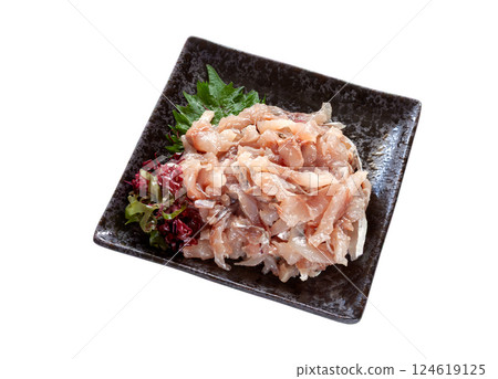 Seared horse mackerel and namero served on a plate [white background, cutout] 124619125