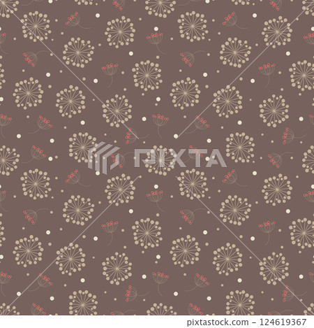 Floral seamless pattern, branches with berries, brown background, plants, simple fashion style 124619367