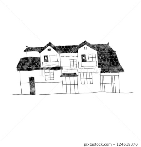 Hand-drawn monochrome Japanese house illustration 124619370