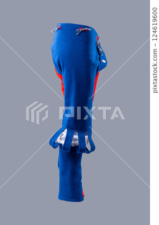 Colorful Medieval Wool Hose with Unique Design. Eye-catching legwear featuring vibrant blue and red sections with decorative details. Colorful Medieval Wool Hose with Unique Design. Eye-catching legwear featuring vibrant blue and red sections with decorative details. 124619600
