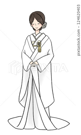 身穿白色婚禮和服的西式髮型女性插圖 124620403
