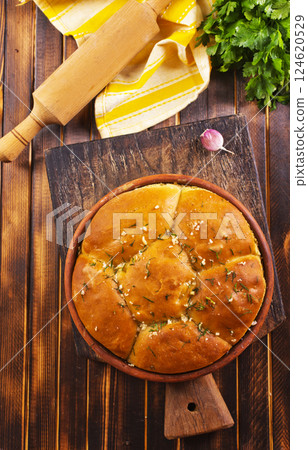 homemade bread with fresh garlic homemade bread with fresh garlic 124620529