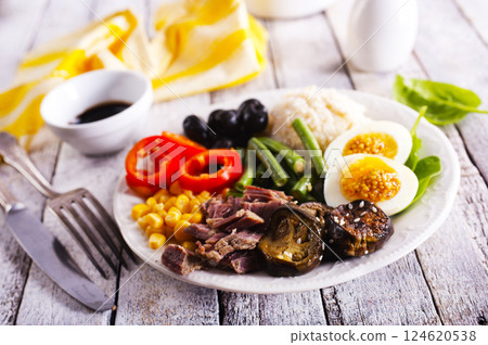 diet breakfast on white plate 124620538