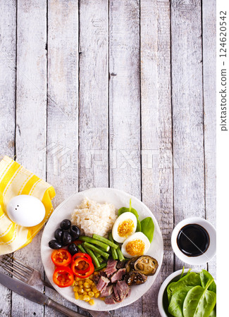 diet breakfast on white plate 124620542