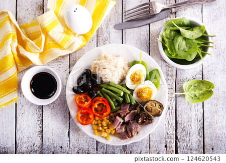 diet breakfast on white plate 124620543