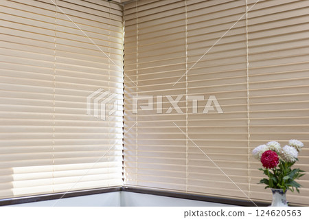 Wooden blinds in the kitchen 124620563
