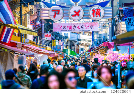 日本東京城市景觀 XEC 股票...入境旅遊持續...阿美橫町擠滿外國遊客 = 2025 年 3 月 17 日 124620664