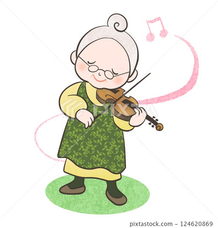 Illustration of an old woman playing the violin 124620869