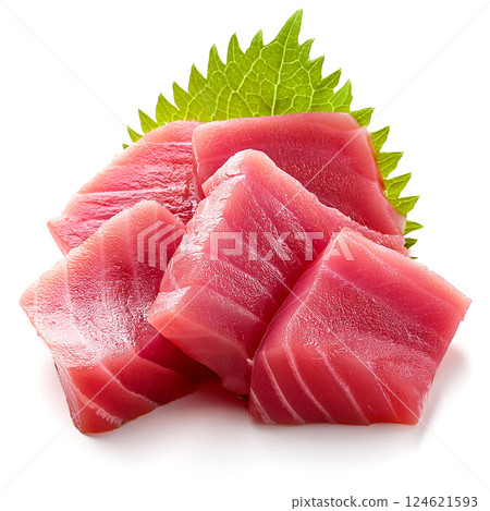 Tuna sashimi. White background. 124621593